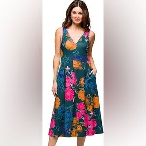Vibrant Floral V-Neck Midi Dress
